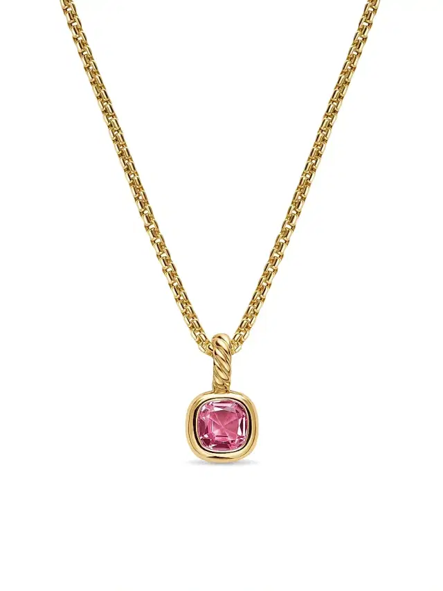 Women's Mini Cushion Cut Amulet in 18K Yellow Gold - Pink Tourmaline