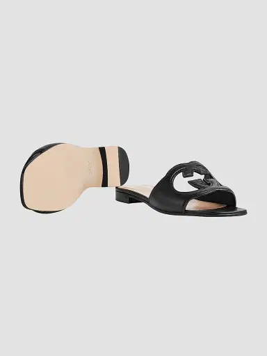 Gucci Women's GG Cut-Out Leather Slides - Black Sandals | Thumbnail 6 Gucci Women's GG Cut-Out Leather Slides - Black Sandals | Thumbnail 6