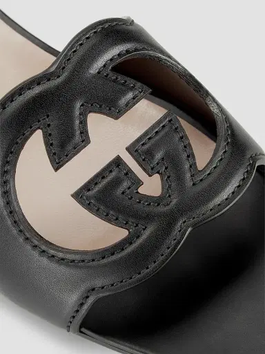 Gucci Women's GG Cut-Out Leather Slides - Black Sandals | Thumbnail 7 Gucci Women's GG Cut-Out Leather Slides - Black Sandals | Thumbnail 7