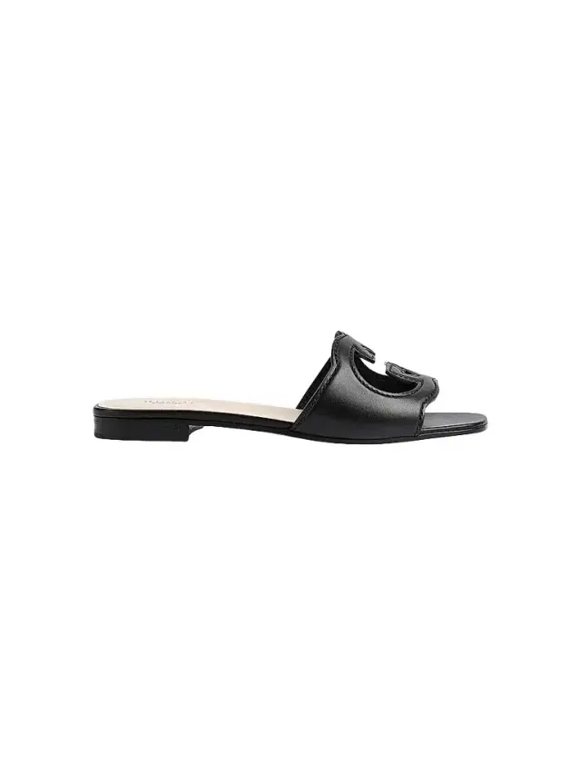 Gucci Women's GG Cut-Out Leather Slides - Black  Sandals