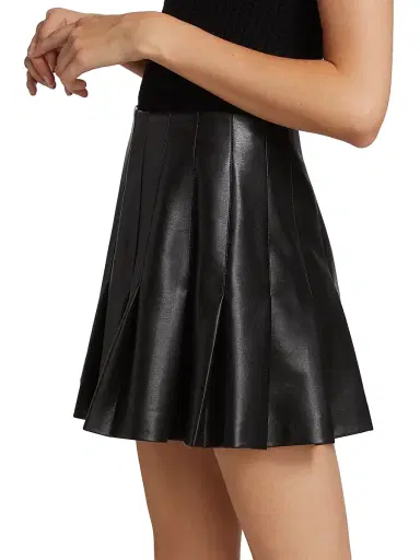 ALICE + OLIVIA Women's Carter Vegan Leather Pleated Miniskirt - Black | Thumbnail 4