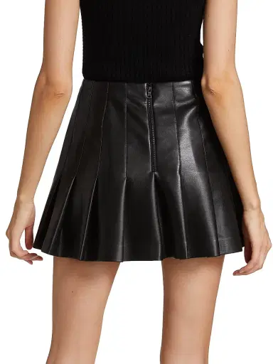ALICE + OLIVIA Women's Carter Vegan Leather Pleated Miniskirt - Black | Thumbnail 5