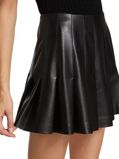 ALICE + OLIVIA Women's Carter Vegan Leather Pleated Miniskirt - Black | Thumbnail 6