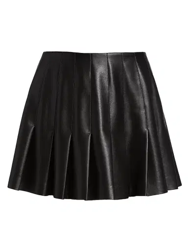 ALICE + OLIVIA Women's Carter Vegan Leather Pleated Miniskirt - Black | Thumbnail 1