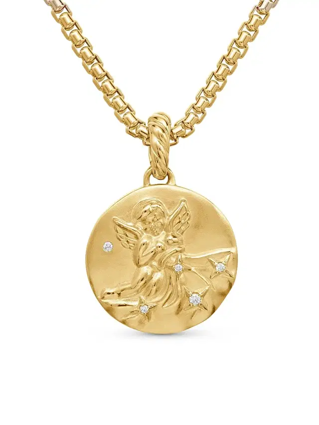 Women's Zodiac Amulet in 18K Yellow Gold with Diamonds - Aquarius