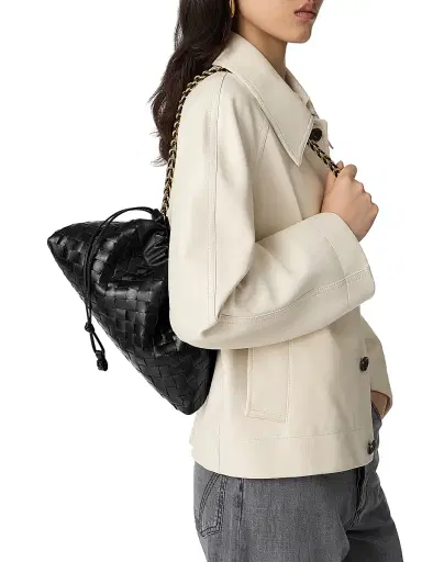 Bottega Veneta Women's Dustbag Notte Intrecciato Leather Chain Shoulder Bag - Black Brass | Thumbnail 2 Bottega Veneta Women's Dustbag Notte Intrecciato Leather Chain Shoulder Bag - Black Brass | Thumbnail 2
