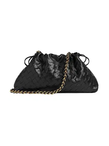 Bottega Veneta Women's Dustbag Notte Intrecciato Leather Chain Shoulder Bag - Black Brass | Thumbnail 1 Bottega Veneta Women's Dustbag Notte Intrecciato Leather Chain Shoulder Bag - Black Brass | Thumbnail 1