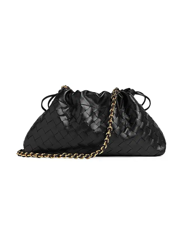 Bottega Veneta Women's Dustbag Notte Intrecciato Leather Chain Shoulder Bag - Black Brass