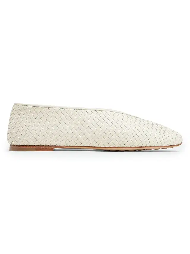 Bottega Veneta Women's Rosa Intrecciato Leather Flats - Sea Salt