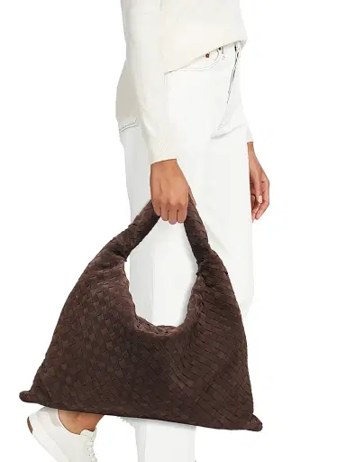 Bottega Veneta Women's Large Hop Intrecciato Suede Hobo Bag - Fondant Brass | Thumbnail 2 Bottega Veneta Women's Large Hop Intrecciato Suede Hobo Bag - Fondant Brass | Thumbnail 2