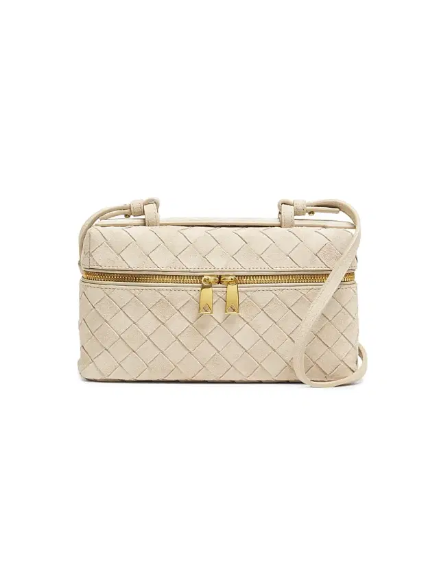 Bottega Veneta Women's Bang Bang Intrecciato Suede Vanity Case - Ecru Gold