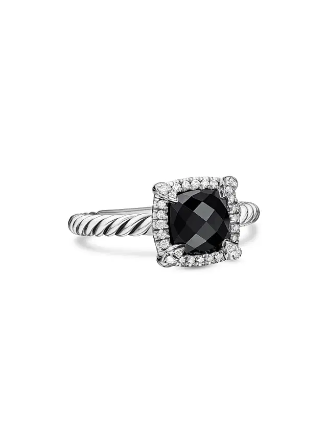 Women's Petite Chatelaine Pavé Bezel Ring with Diamonds - Black Onyx