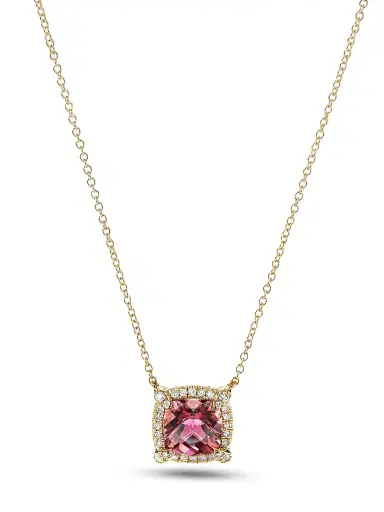 David Yurman Women's Petite Chatelaine Pavé Bezel Pendant Necklace in 18K Yellow Gold with Diamonds - Pink Tourmaline | Thumbnail 1 David Yurman Women's Petite Chatelaine Pavé Bezel Pendant Necklace in 18K Yellow Gold with Diamonds - Pink Tourmaline | Thumbnail 1