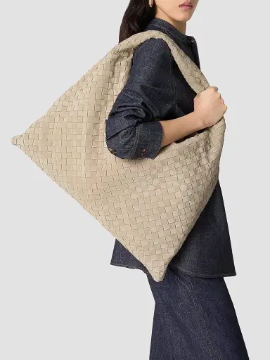Bottega Veneta Women's Large Hop Intrecciato Suede Hobo Bag | Thumbnail 2 Bottega Veneta Women's Large Hop Intrecciato Suede Hobo Bag | Thumbnail 2