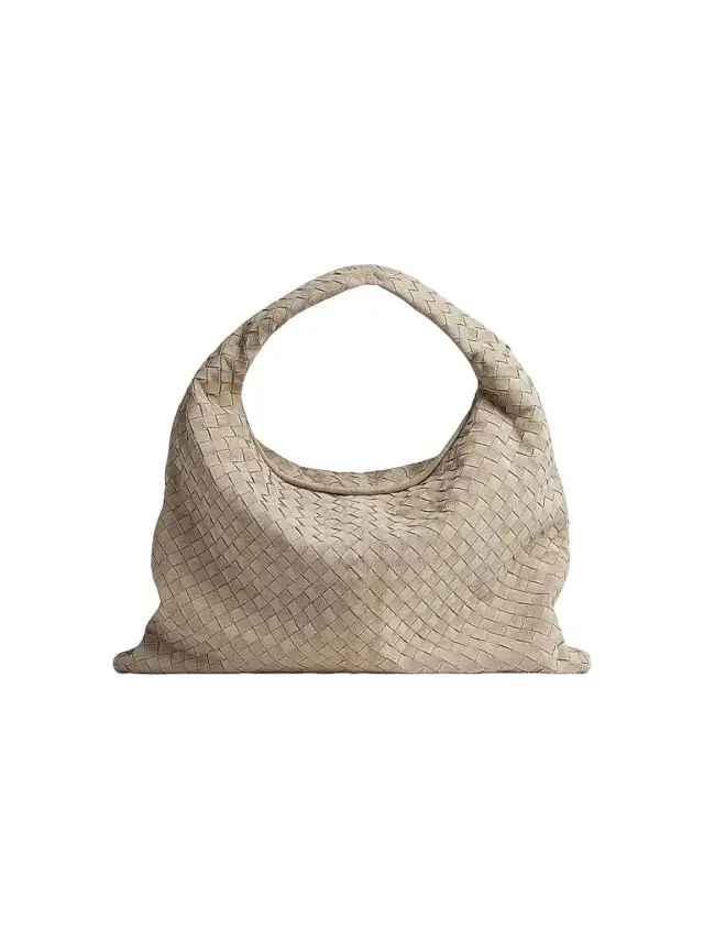 Bottega Veneta Women's  Hop Intrecciato Suede Hobo Bag - Ecru