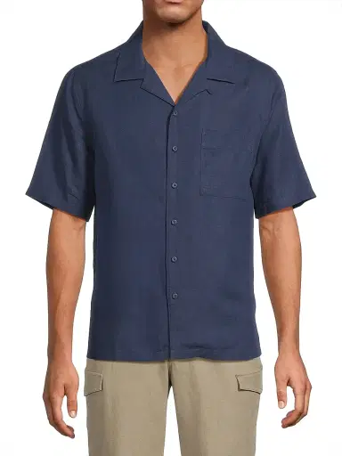 Onia Men's Linen-Blend Camp Shirt - Deep Navy - Size XXL | Thumbnail 3