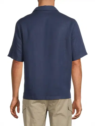 Onia Men's Linen-Blend Camp Shirt - Deep Navy - Size XXL | Thumbnail 5