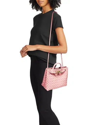 Bottega Veneta Women's Andiamo Small Intrecciato Leather Top-Handle Bag - Rose | Thumbnail 2