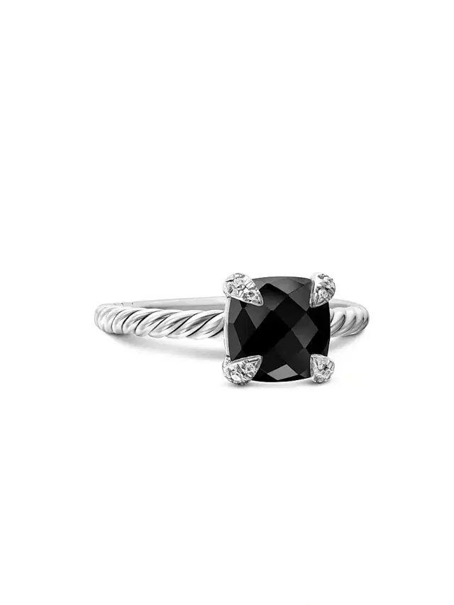 Women's Chatelaine Ring with Pavé Diamonds - Black Onyx