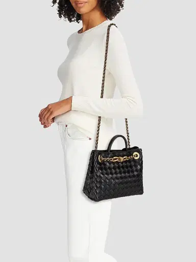 Bottega Veneta Women's Andiamo Small Chain Intrecciato Leather Top-Handle Bag - Black | Thumbnail 2