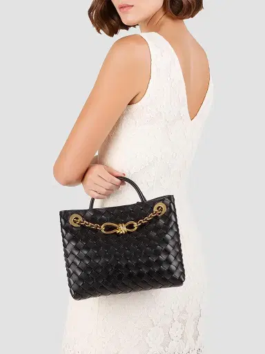 Bottega Veneta Women's Andiamo Small Chain Intrecciato Leather Top-Handle Bag - Black | Thumbnail 3