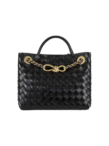 Bottega Veneta Women's Andiamo Small Chain Intrecciato Leather Top-Handle Bag - Black | Thumbnail 1