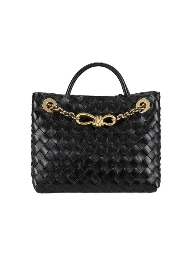 Bottega Veneta Women's Andiamo  Chain Intrecciato Leather Top-Handle Bag - Black