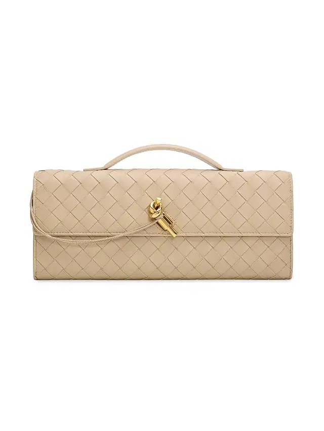 Women's Andiamo Intrecciato Leather Top-Handle Clutch - Ecru Muse Brass