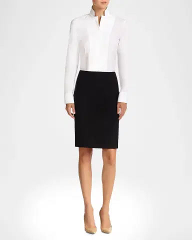 Akris Long-Sleeve Notched-Collar Poplin Blouse | Thumbnail 2