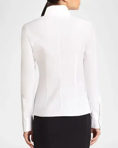 Akris Long-Sleeve Notched-Collar Poplin Blouse | Thumbnail 3