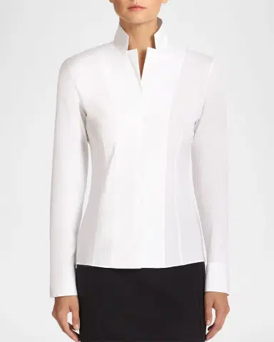 Akris Long-Sleeve Notched-Collar Poplin Blouse | Thumbnail 4
