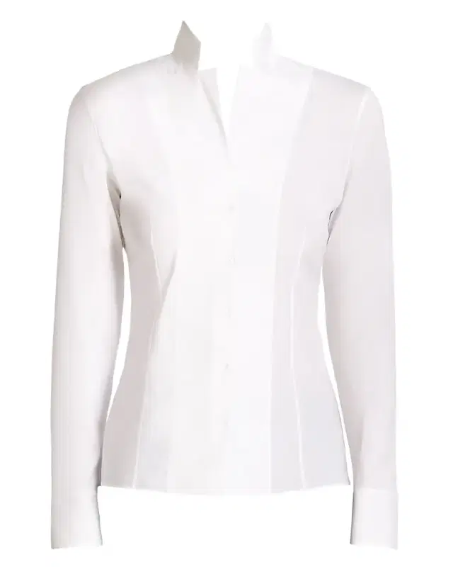Akris Long-Sleeve Notched-Collar Poplin Blouse