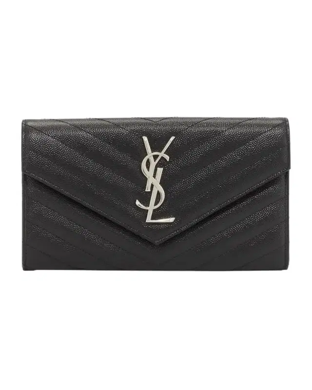 Saint Laurent YSL Monogram Large Flap Wallet in Grained Leather