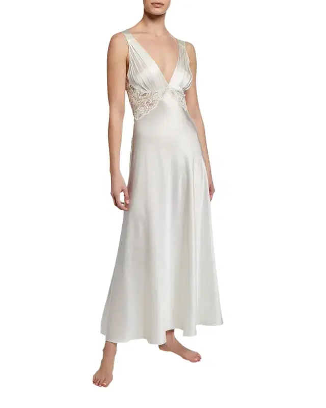 Bijoux Lace-Inset Silk Gown