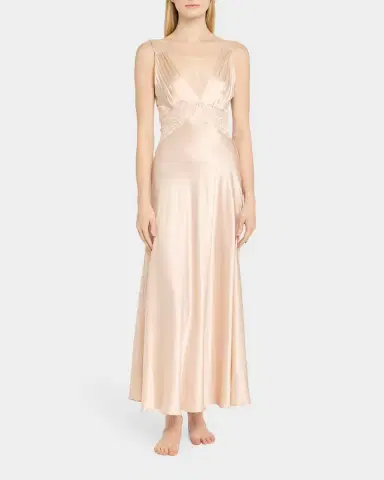Christine Lingerie Bijoux Lace-Inset Silk Gown | Thumbnail 2 Christine Lingerie Bijoux Lace-Inset Silk Gown | Thumbnail 2