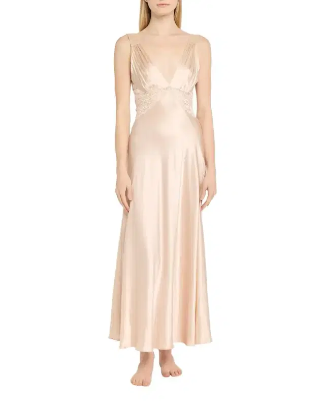 Bijoux Lace-Inset Silk Gown