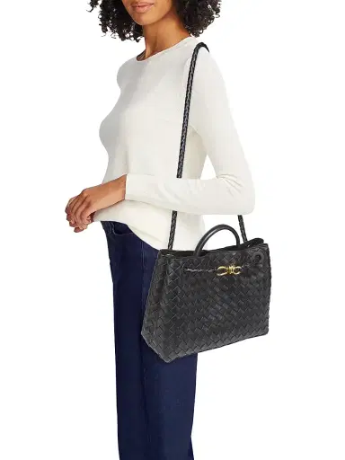 Bottega Veneta Women's Andiamo Medium Intrecciato Leather Top-Handle Bag - Black | Thumbnail 2