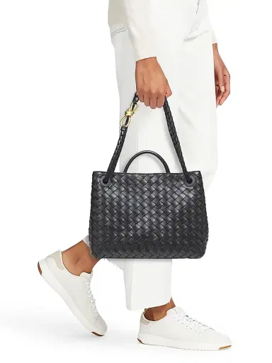 Bottega Veneta Women's Andiamo Medium Intrecciato Leather Top-Handle Bag - Black | Thumbnail 3