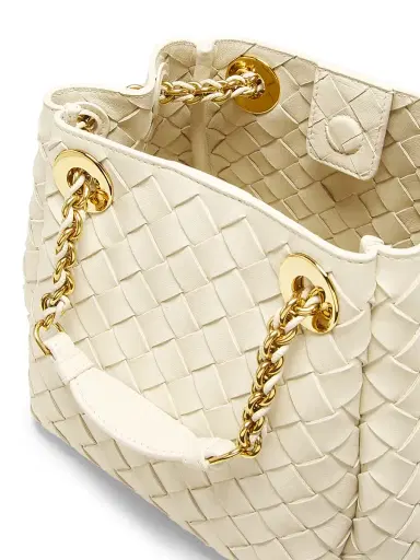 Bottega Veneta Women's Small Parachute Intrecciato Leather Shoulder Bag - Sea Salt | Thumbnail 4