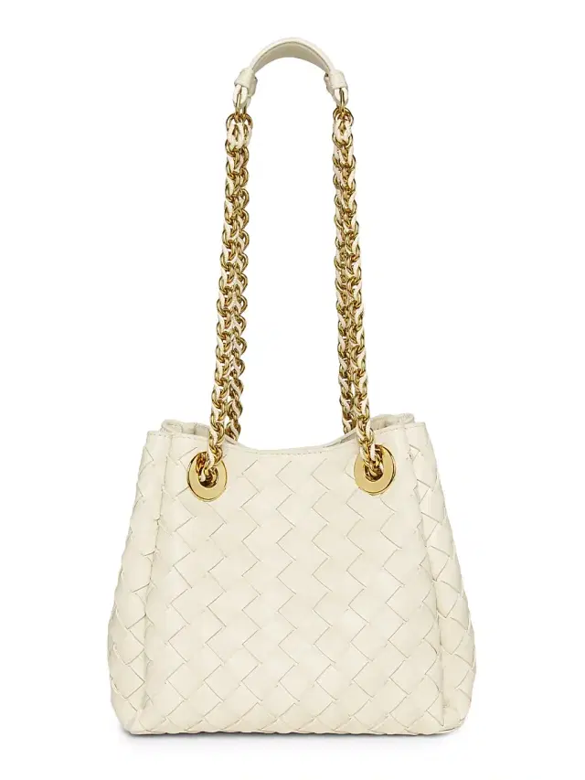 Bottega Veneta Women's  Parachute Intrecciato Leather Shoulder Bag - Sea Salt