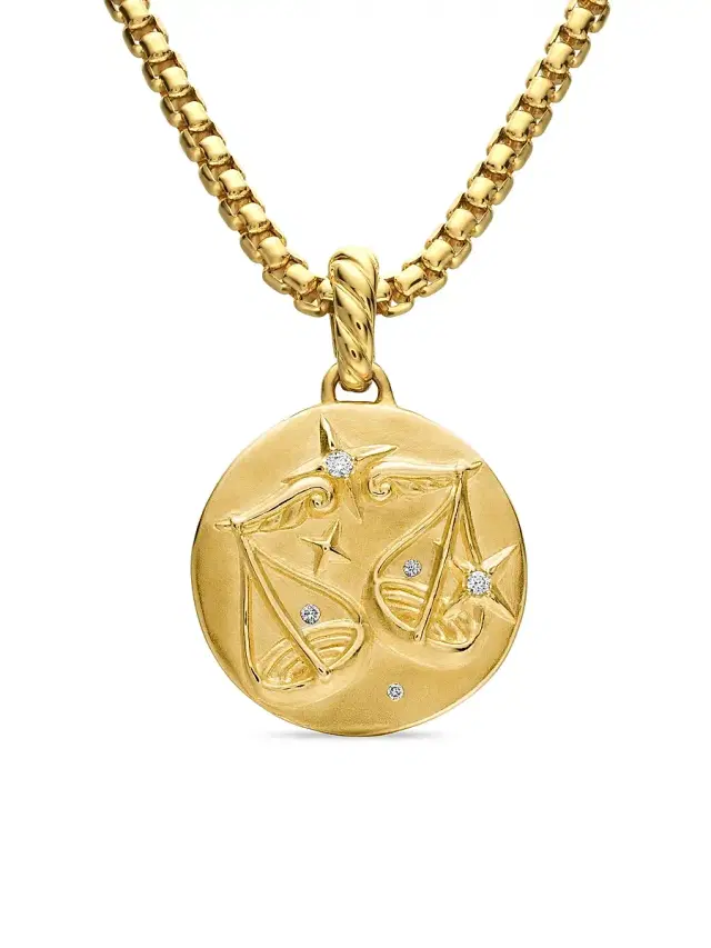 Women's Zodiac Amulet in 18K Yellow Gold with Diamonds - Libra