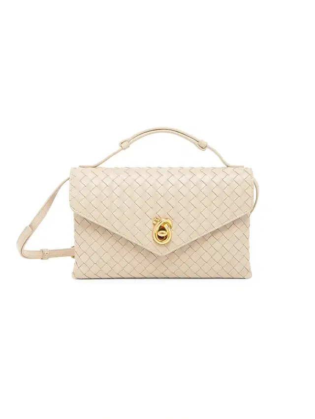 Bottega Veneta Women's Knot Lock Intrecciato Leather Top Handle Bag - Ecru Muse Brass