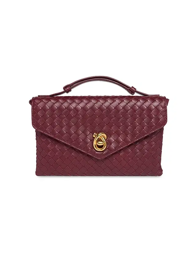Bottega Veneta Women's Knot Lock Intrecciato Leather Top Handle Bag - Barolo Brass