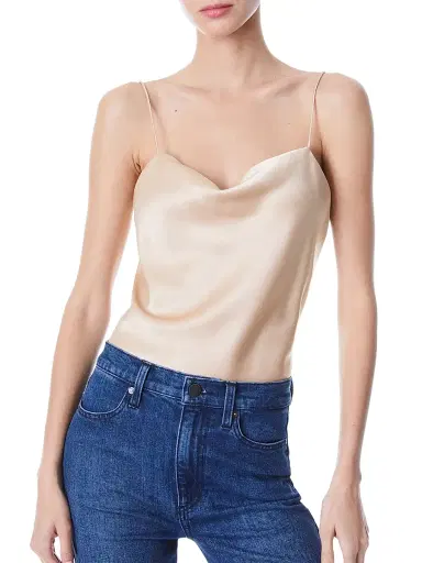 Alice + Olivia Women's Harmon Draped Satin Tank Top - Almond - Size XL | Thumbnail 3 Alice + Olivia Women's Harmon Draped Satin Tank Top - Almond - Size XL | Thumbnail 3