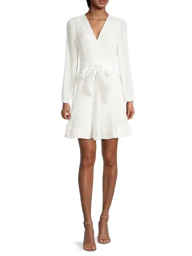 Milly Women's Liv Pleated Belted Minidress - White - Size 12 | Thumbnail 2 Milly Women's Liv Pleated Belted Minidress - White - Size 12 | Thumbnail 2