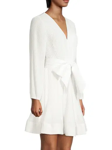 Milly Women's Liv Pleated Belted Minidress - White - Size 12 | Thumbnail 4 Milly Women's Liv Pleated Belted Minidress - White - Size 12 | Thumbnail 4