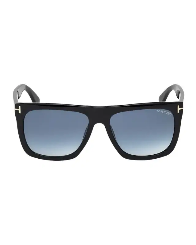 TOM FORD Morgan Thick Square Acetate Sunglasses, Black/Blue