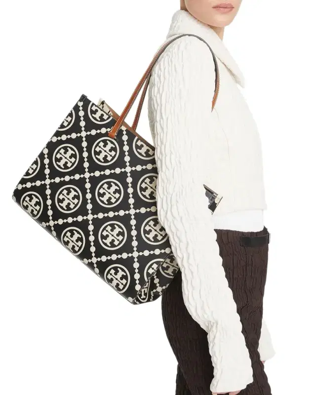 Tory Burch T Monogram Embossed Leather Tote Bag