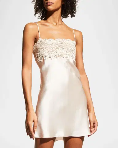 Christine Lingerie Bijoux Lace-Trim Silk Chemise | Thumbnail 2