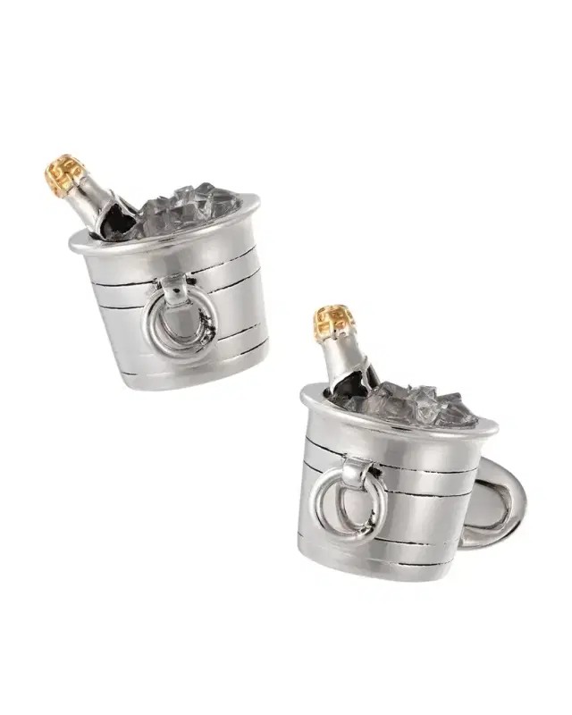 Sterling Silver Crystal Quartz Champagne Bucket Cuff Links